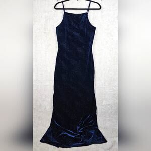 VTG 90s Be Smart Velvet Maxi Dress 12 USA Made Glitter Navy Prom Y2K Whimsigoth